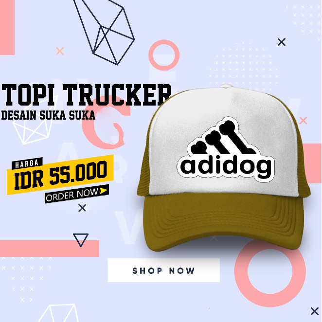1 pcs - Adidas - Adidog - Topi Trucker Custom - Coklat Putih - TT 43