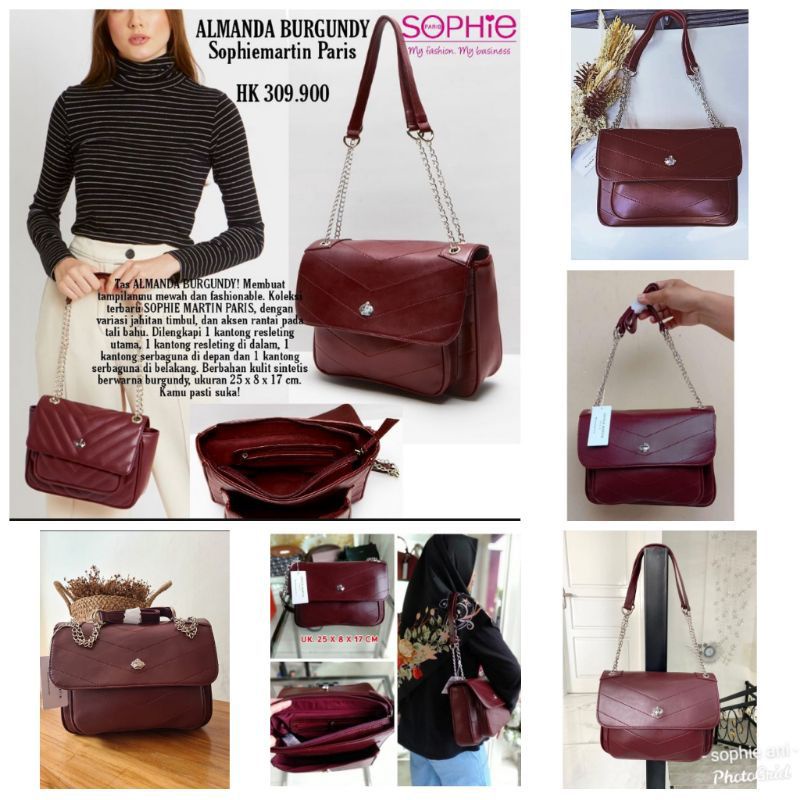 TAS ALMANDA BURGUNDY SOPHIE MARTIN PARIS TAS SELEMPANG WANITA KADO TAS PESTA