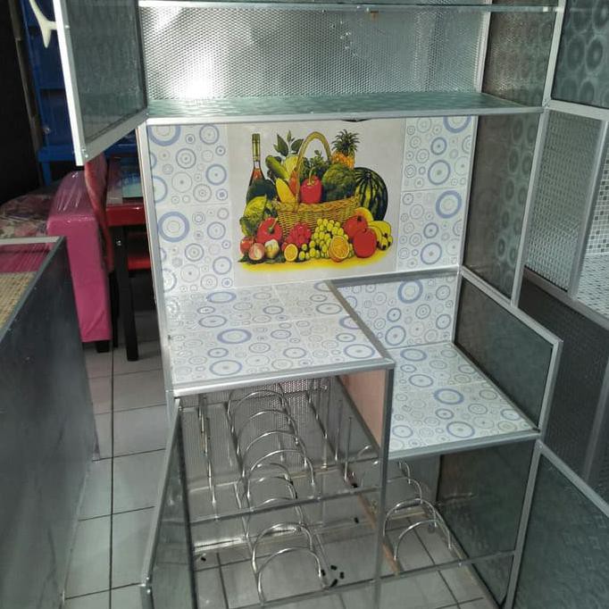 Sale Ready Rak Piring 2.Pintu Almunium Kaca