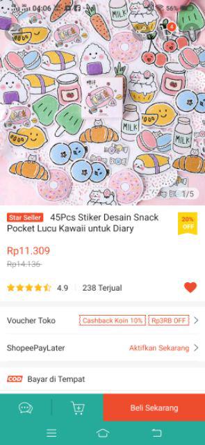 45Pcs Stiker  Desain Snack  Pocket Lucu  Kawaii untuk Diary 