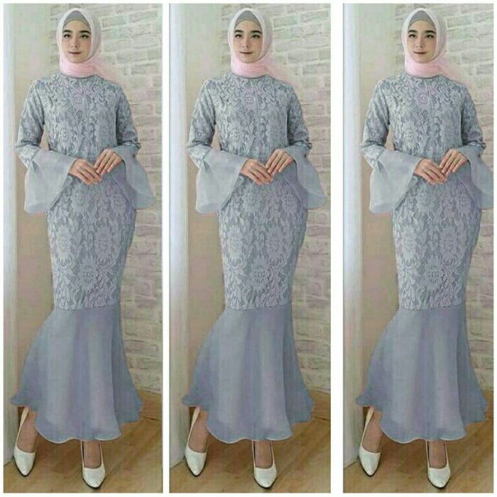 GAMIS SYARI PREMIUM-Maxi mermaid duyung abu fashion wanita dres muslim