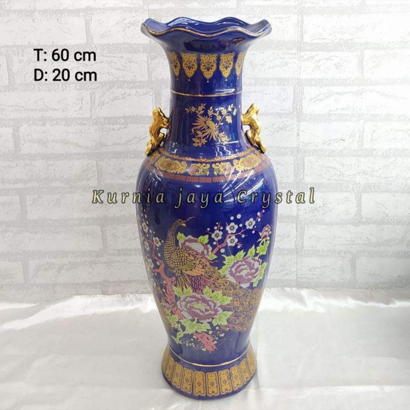 Guci Antik Keramik China Motif Merak Biru  tinggi 60 cm harga