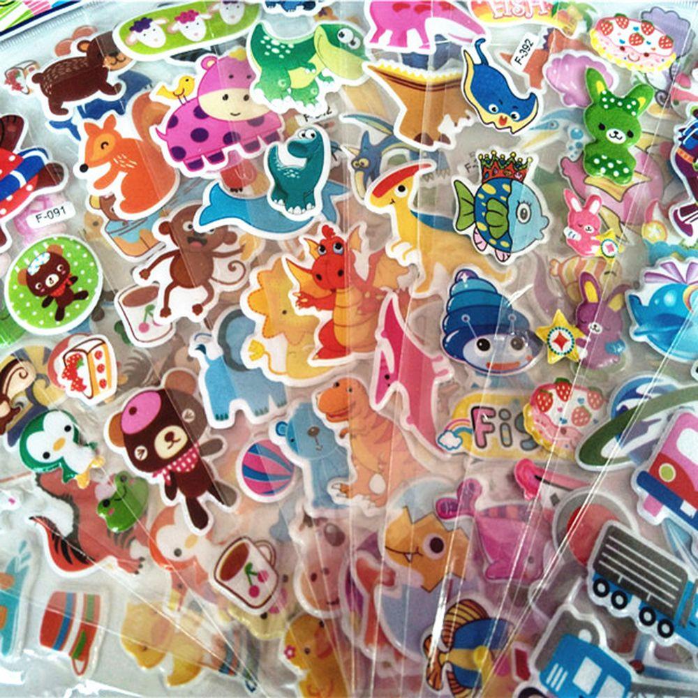 Top 10pcs Warna Random Kartun 3d Sticker Dekorasi Hadiah Natal Bayi Anak Mainan Klasik Hadiah Sekolah