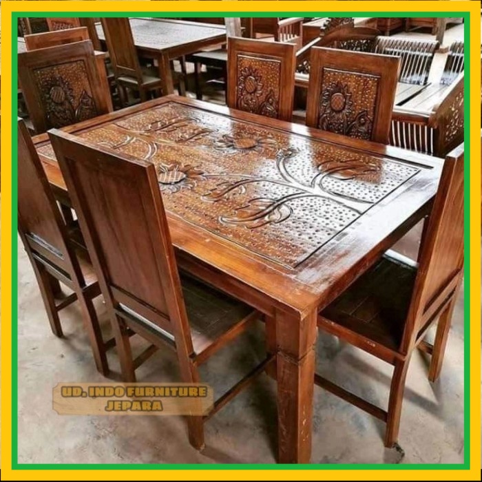 meja makan panjang ukir kursi panjang kayu jati Jepara