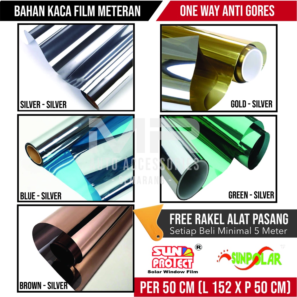 Kaca Film Sun Protect One Way Mirror / Silver - Gold - Biru - Coklat untuk Gedung / Rumah