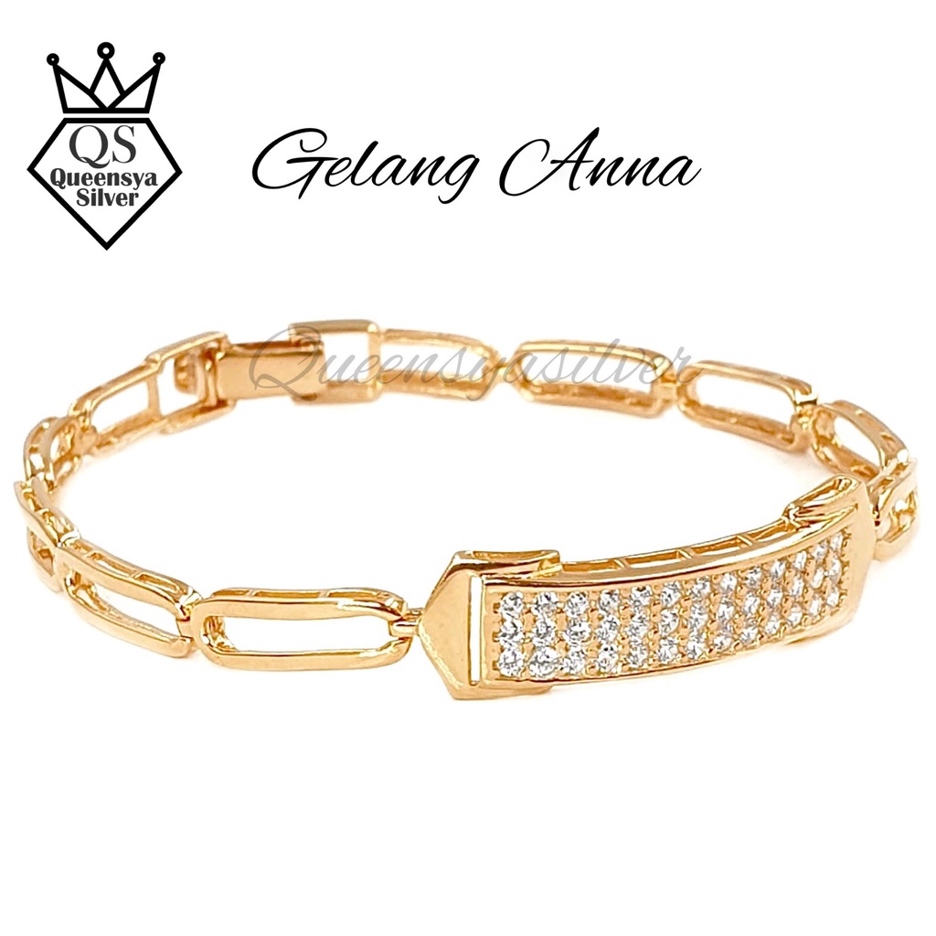Gelang Perak Asli Silver 925 || Lapis Emas Putih Kuning 18K || Model Listring 3 Baris Full Permata