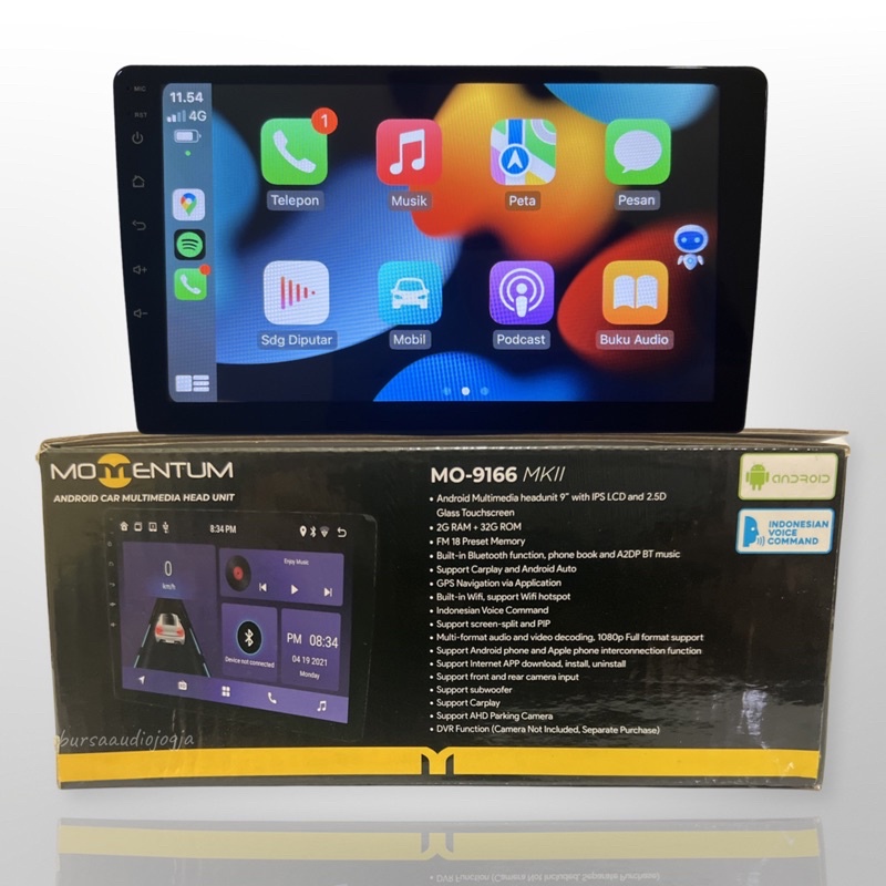 Head Unit Android MOMENTUM MO-9166 MKII 9 Inch Voice Command MEMORY 2/32GB Carplay Android Auto