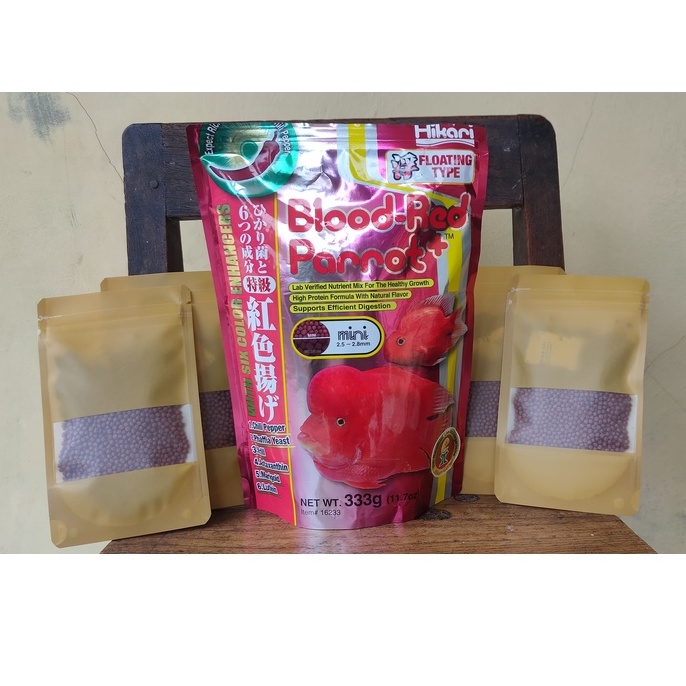Hikari Blood Red Parrot Repack size Mini pelet Louhan pelet Channa pelet ikan hias warna merah || ke
