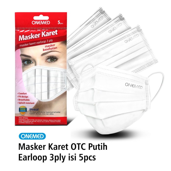 Masker Bedah Karet 3ply isi 5pcs OneMed - Putih OJB