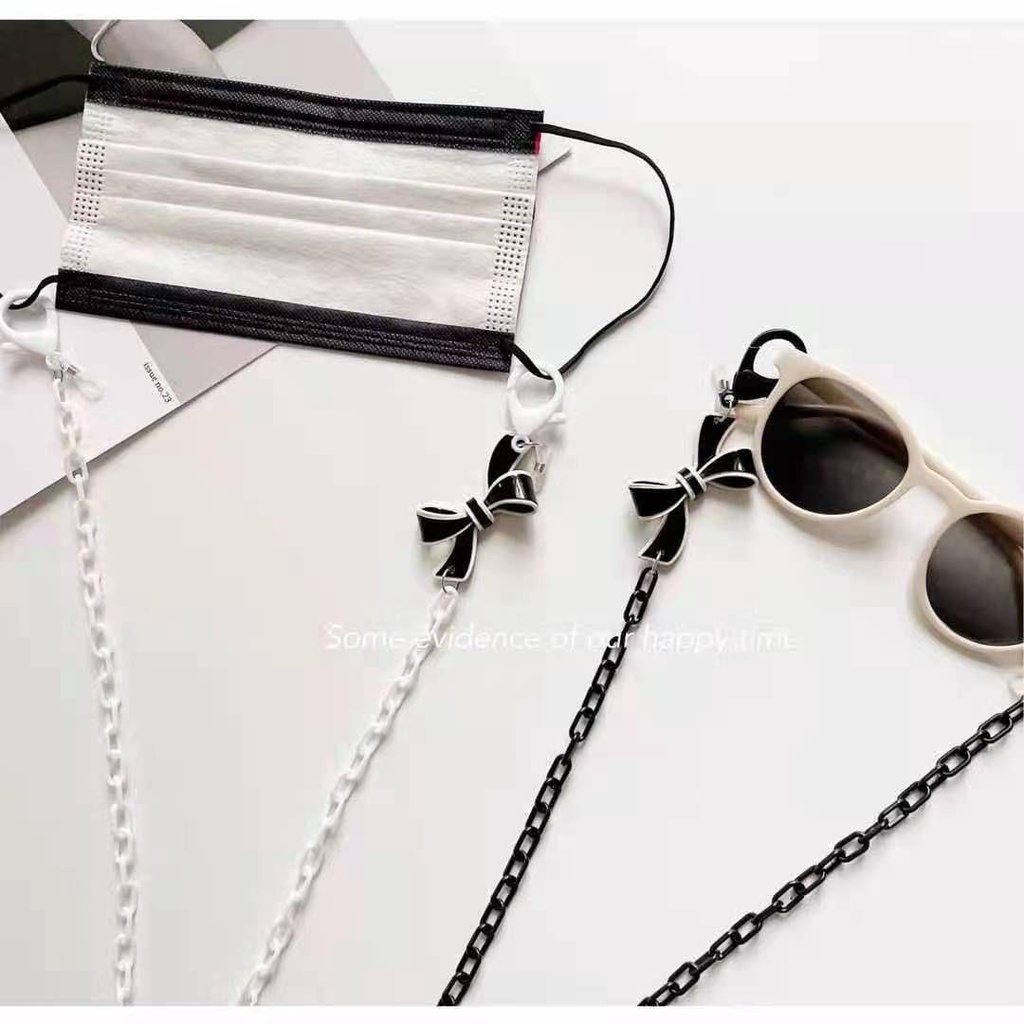 R-flower Glasses Chain Fashion Dekorasi Earphone Rantai Hitam Putih Bow-knot Akrilik Holder Cord