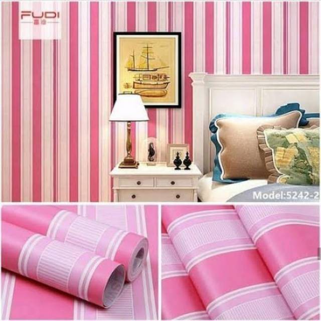 Wallpaper Dinding Sticker Motif Salur Pink