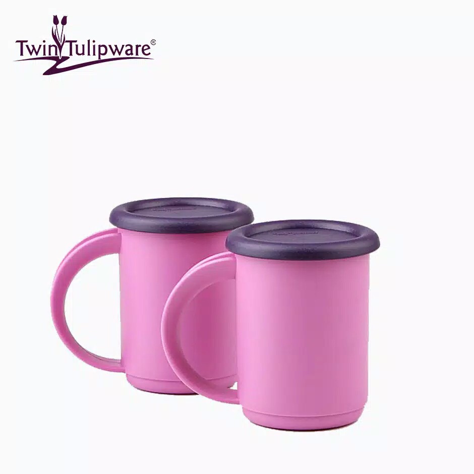 Fine Mug Twin Tulipware Gelas Couple Cup Plus Cover 1 Set Isi 2 Plastik Glass Cangkir Anti Pecah