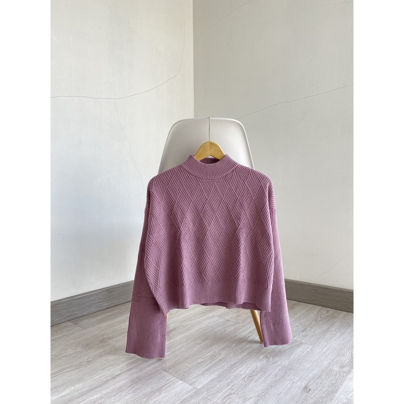 Fwdaily - ANNA ( crop sweater - sweater rajut motif turtleneck )-Lilac
