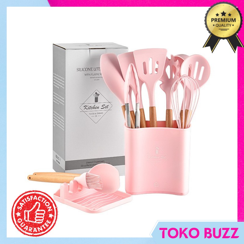 PREMIUM Utensil Bucket Silicone Set / Spatula Sutil Silikon Set 13Pcs Full ORIGINAL KITCHEN SET