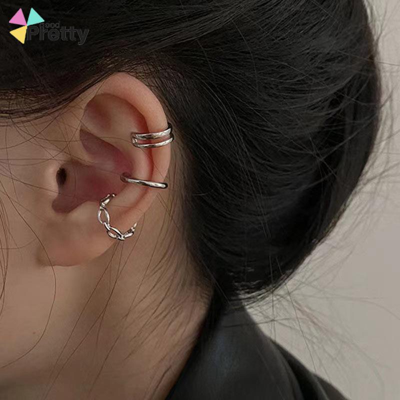 Anting Kombinasi Set Klip Telinga Tanpa Lubang Telinga Wanita Niche High-end Bahasa Perancis Retro Telinga Tulang Klip - PD