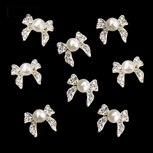 Providence 10Pcs Nail Art Stickers Shiny Rhinestone Faux Pearl Bowknot DIY Decorations