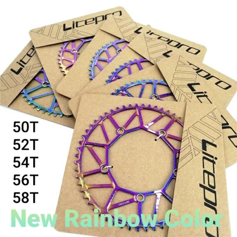 Chainring Litepro rainbow hollow 50T/52T/54T/56T/58T BCD 130 Narrow Wide - chainring single crank se