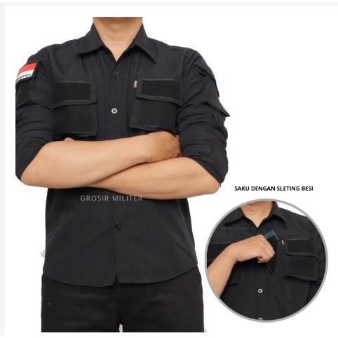 Kemeja Tactical Panjang Bahan Ripstop American Drill - HITAM