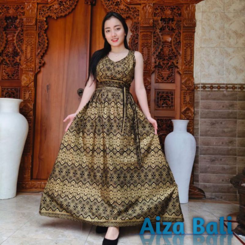 Dress Daster Panjang Tali Motif Batik Lengan Pendek Puntung Katun Super Premium Bali Terbaru Kekinia