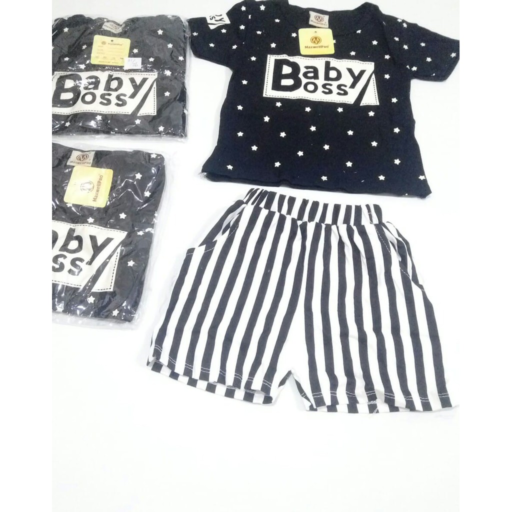 SETELAN BAJU ANAK 6 bulan-1 tahun - BAJU ANAK LAKI COWOK Motif Baby Boss Branded MaxwellPro Terbaru