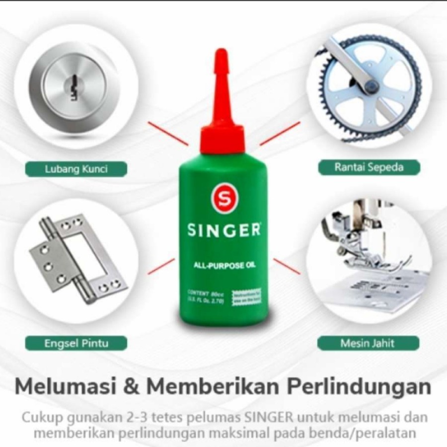 Minyak Pelumas Oli SINGER 80 cc ml Serbaguna All Purpose Oil Gemuk Mesin Jahit Rantai Gembok Gear Gir 80cc 80ml