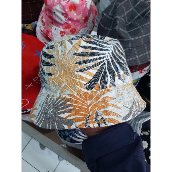 Topi Bucket Canvas Topi Bucket Pria Wanita Dewasa Bucket Motif Daun Putri Malu Original