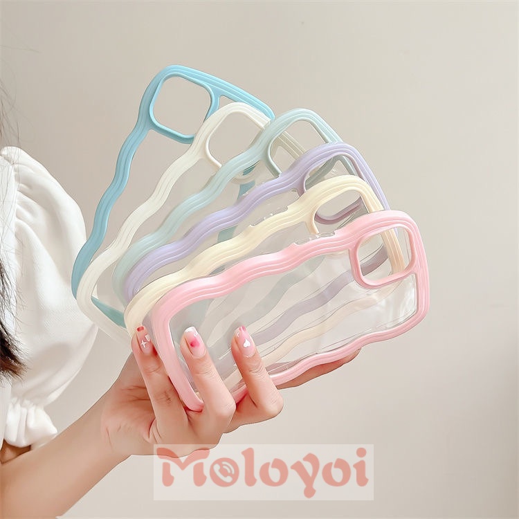 2 In 1 Soft Case TPU Frame Gelombang Macaron Cover IPhone 11 12 13 Pro Max 7 8x7plus 8plus XR XS