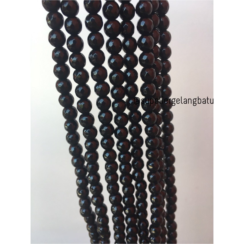 batu CUTTING black Onyx glossy FACETED 8mm akik hitam kilap poles alam aksesoris fashion etnik bead