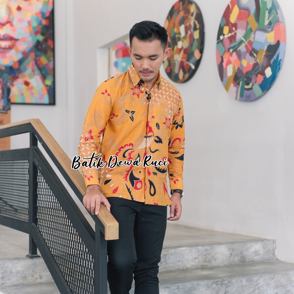 Batik Pria MERAK KUNING Full Furing Bahan Katun Halus High Quality