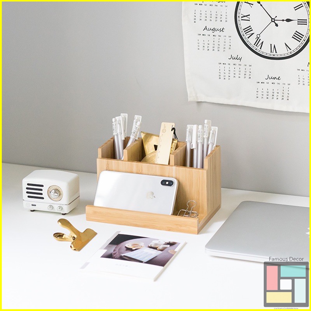 

Tempat Pensil Remote Pulpen Dan Dudukan HP Kotak Serbaguna Peralatan Kantor Rak Organizer Kayu Jati
