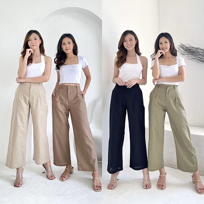 1KG MUAT 4PCS | LAURA KULOT HIGHWAIST LINEN RAMI SEOUL DAILY KULOT ANTI BEGAH HITS OOTD SELEBGRAM KOREAN STYLE FASHION WANITA