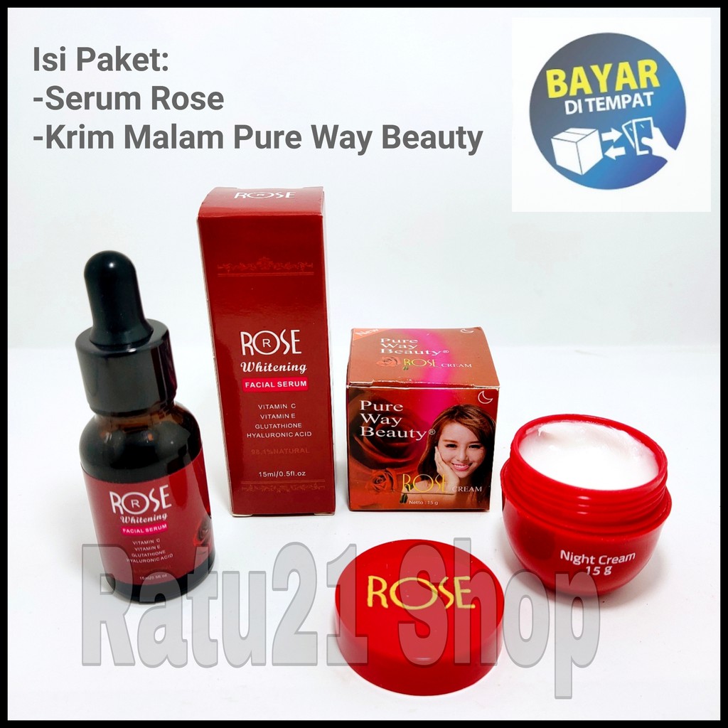 Paket 2in1 Serum Rose+Krim Malam Pure Way Beauty