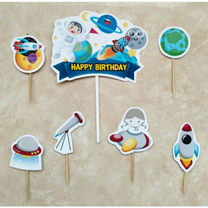 topper hiasan kue untuk ulang tahun & cake karakter astronot kids luar angkasa