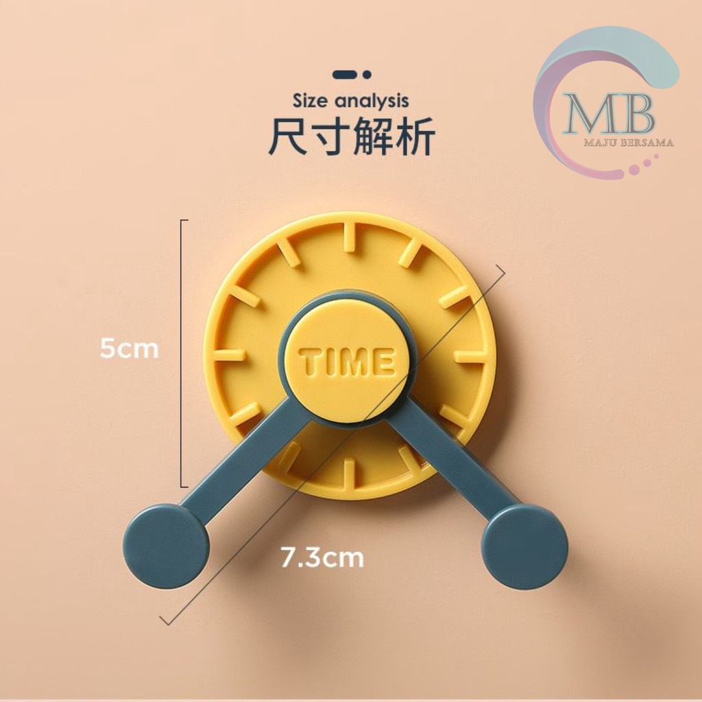 RT104 Gantungan Hanger Hook kunci tempel 2 kait bentuk jam 2 warna rotasi 360 MB3012