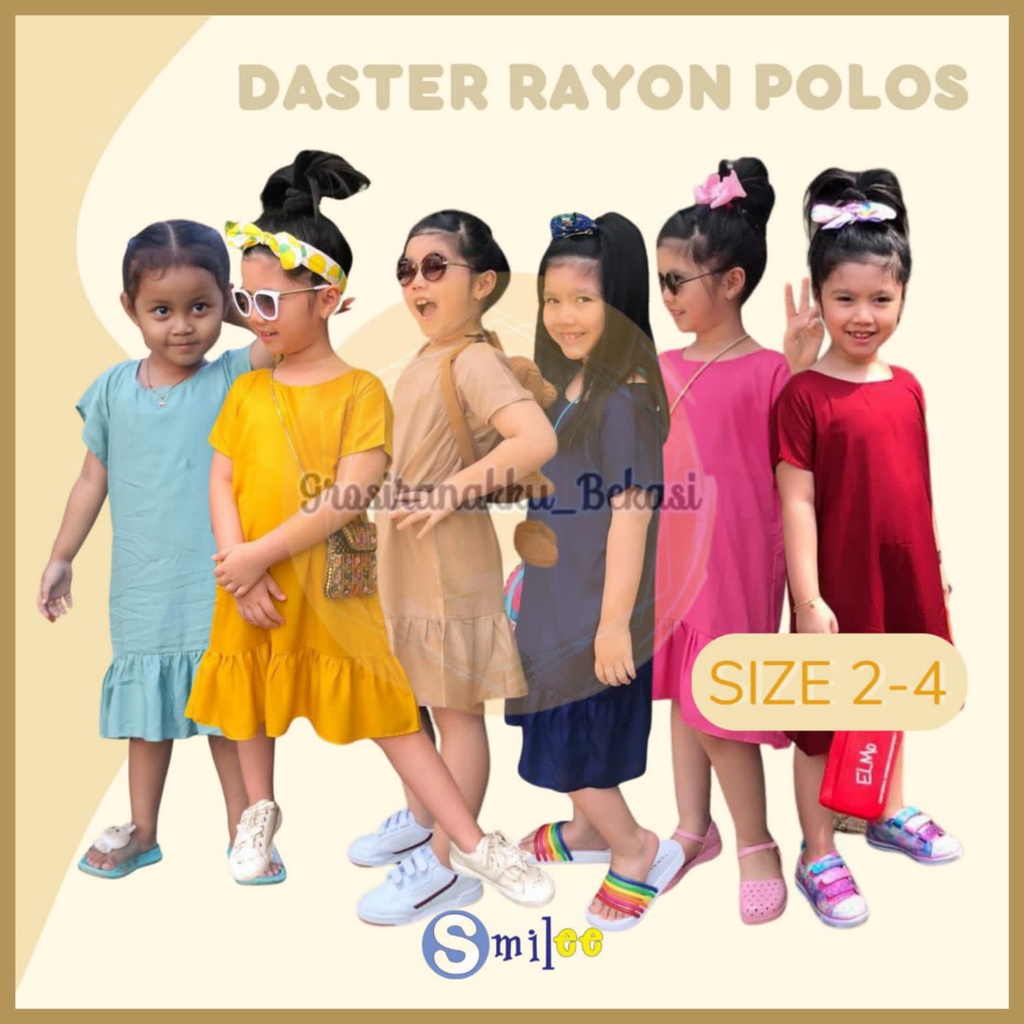 Daster Rayon Anak Polos Junior Mix Warna Size 2-4Thn