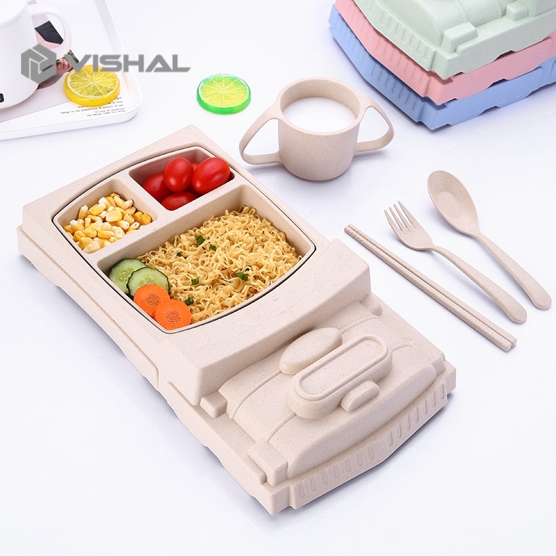 VISHAL 6Pcs Piring Makan Anak Bentuk Mobil Lucu Kereta Piring Karakter / Piring Makan VS-70