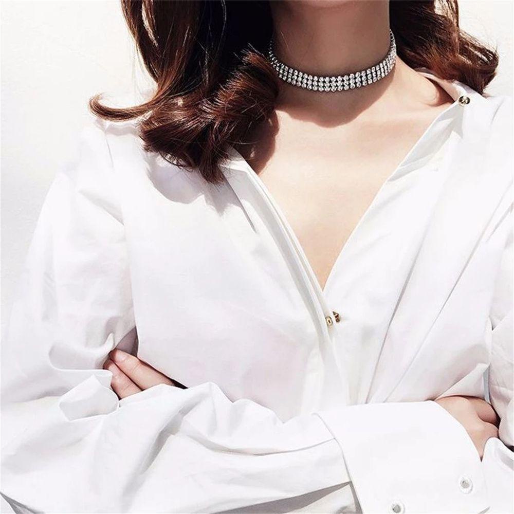 R-flower Kalung Wedding Accessorie Elemen Leher Diamante Choker Collar