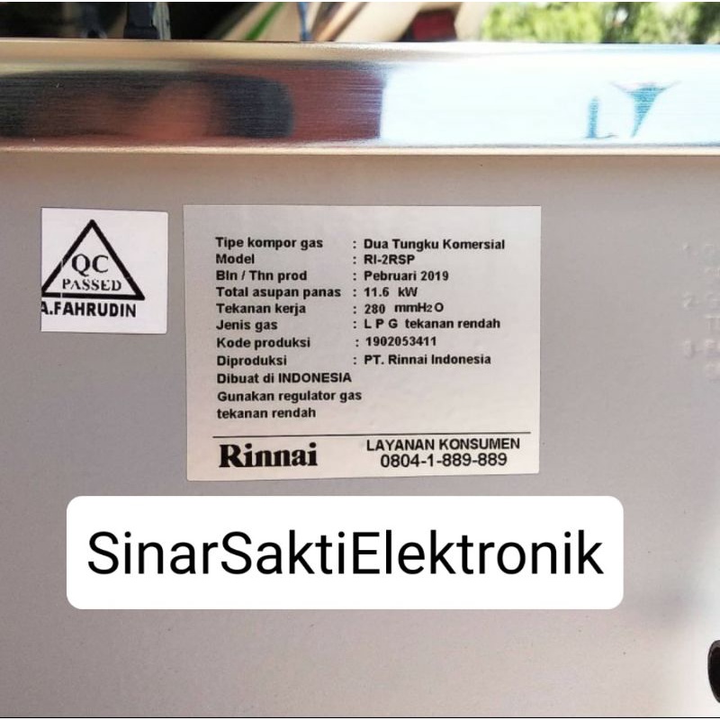 Rinnai Kompor 2 Tungku RI-2RSP Komersial RI 2 RSP Cor Besar Restoran