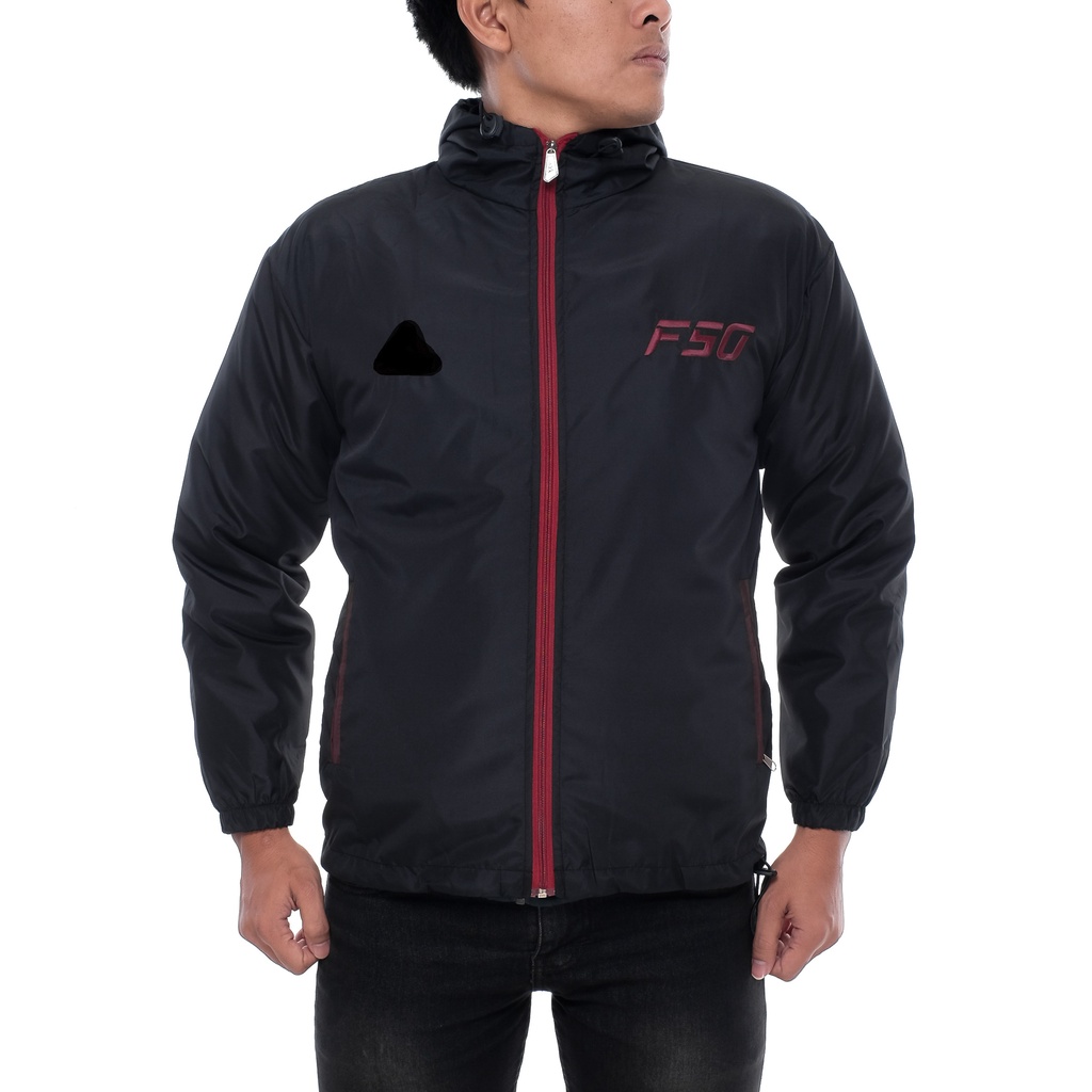 [Promo Sale] COD/Jaket Parasut F50 Tracker  Hitam Sleting Maroon M-XXL