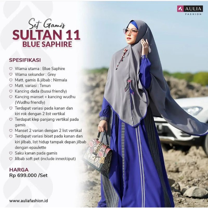 Set Gamis Aulia Fashion Sultan 11 Blue Saphire Terbaru - Baju Gamis Wanita Nirmala Dengan Paduan War