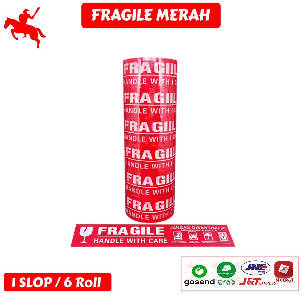

rtc Lakban OPP Tape / Lakban Fragile Merah KSATRIA Tape 80 Yard (1 Slop)