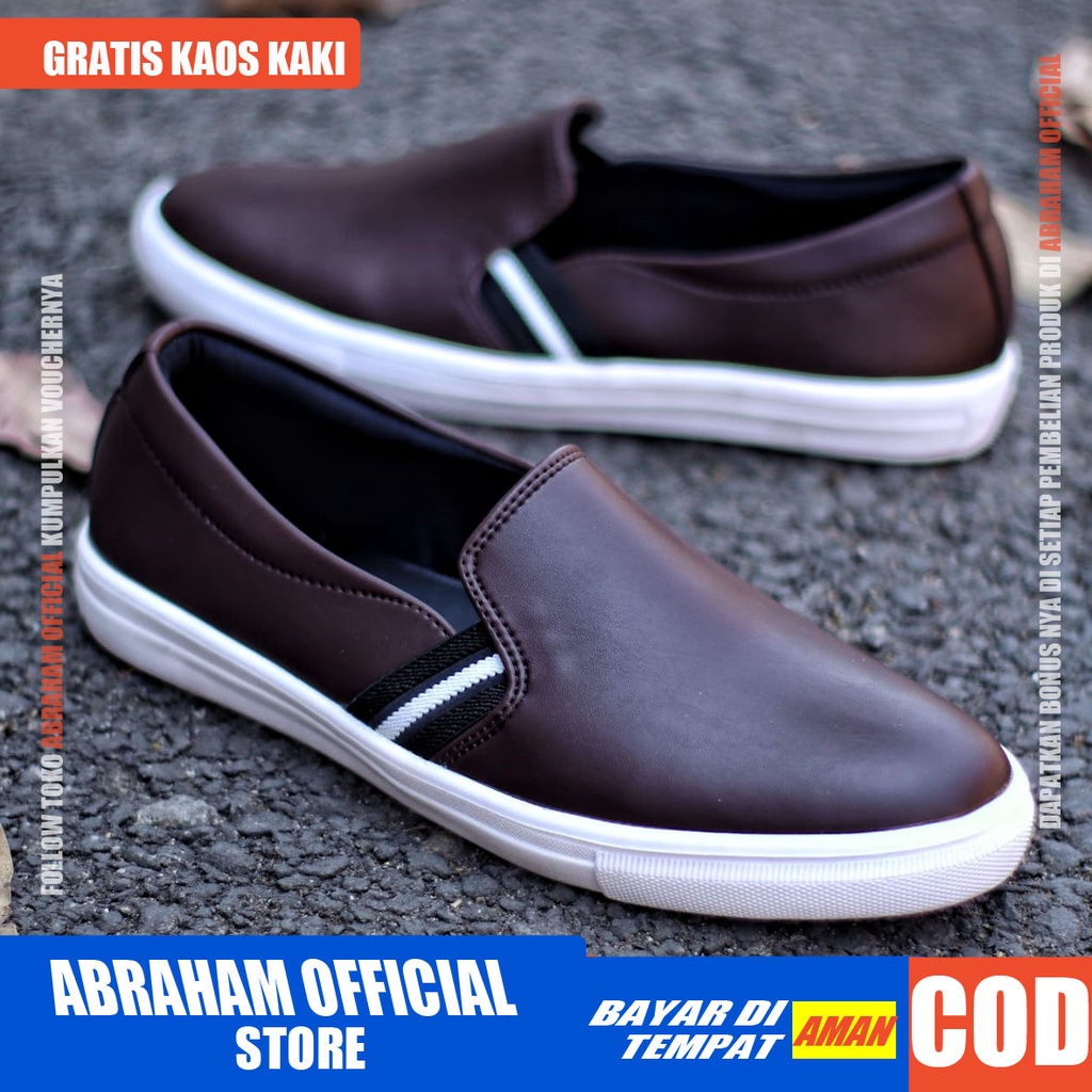 ABRAHAM Sepatu Slip On Casual Slop Kerja Hitam Pria