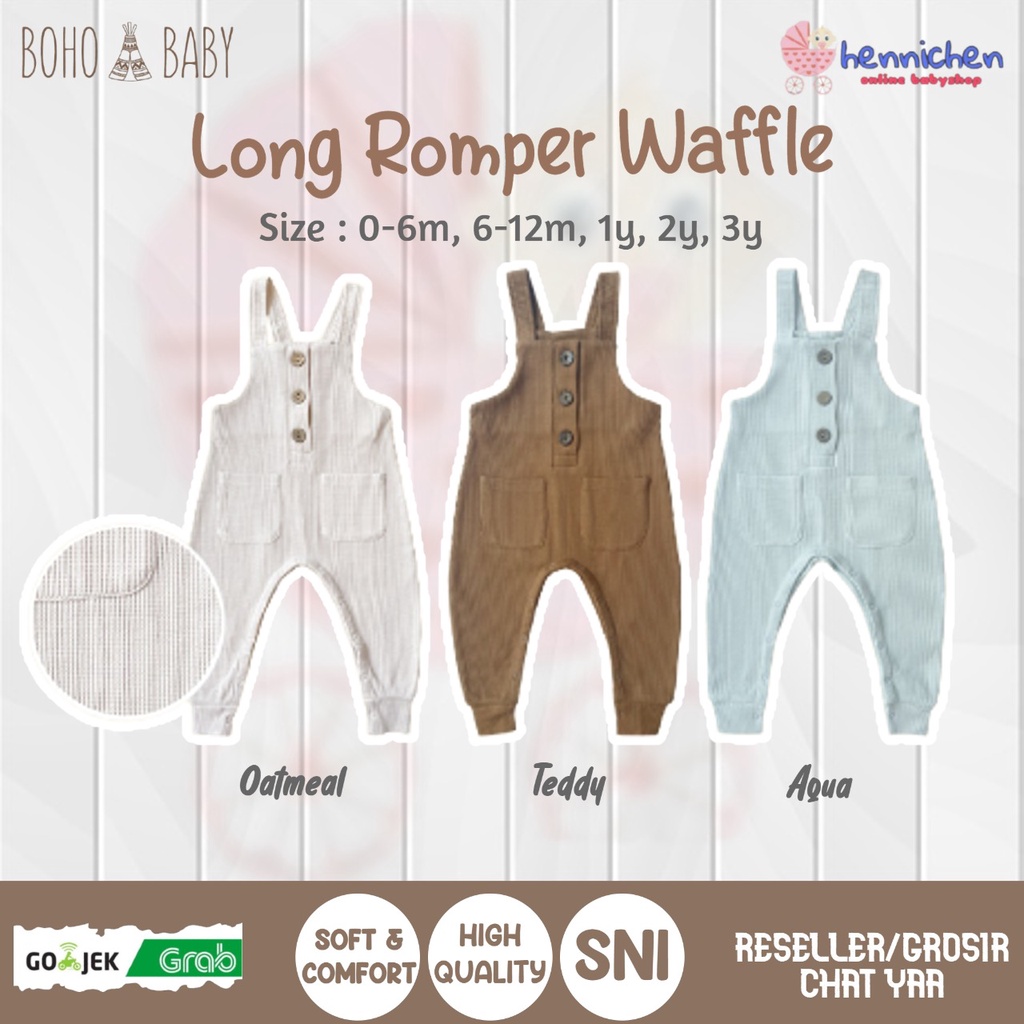 BOHOPANNA 0-3 Tahun Long Romper / Aiden Romper Waffle Jumper Bayi