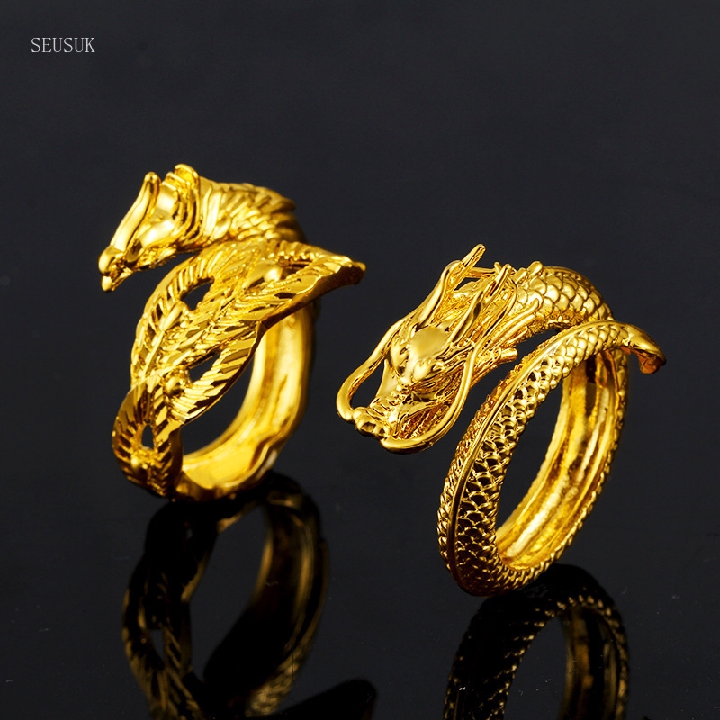 SEUSUK  Cincin Open Ring Adjustable Motif Naga untuk Pria / Wanita