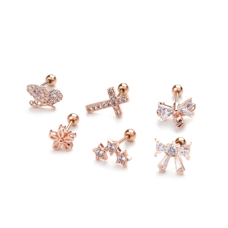 1Piece CZ Flower Bowknot Cartilage Helix Tragus Conch Rook Lobe Screw Back Earring Stud