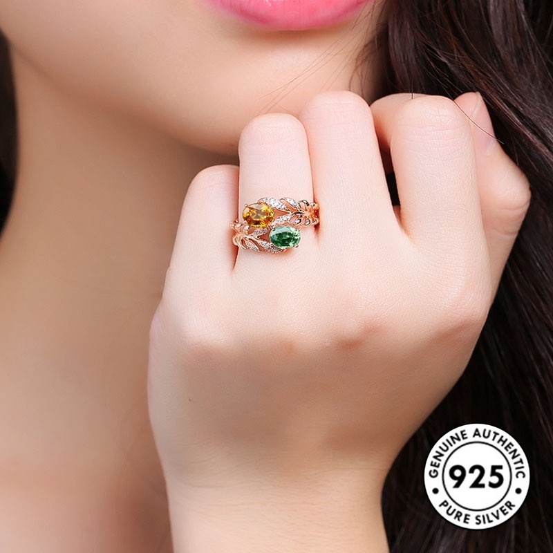 Cincin Desain Cabang Berlian Bahan S925 Silver Warna Rose Gold