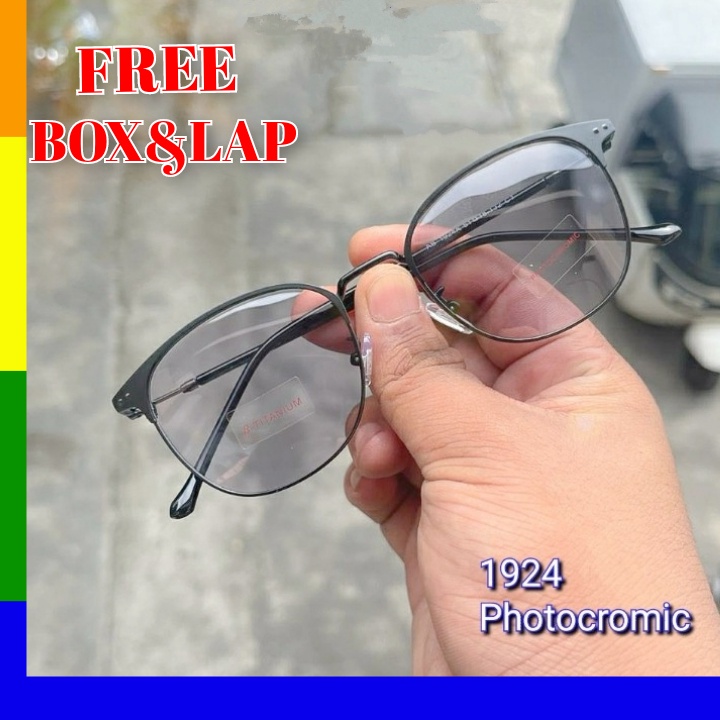 Kacamata  Free Box Dan Lap Photocromic Anti Radiasi Unisex Vintage Kacamata Berubah Warna 1924