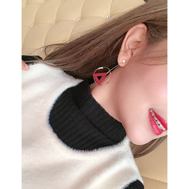 LRC Anting Tusuk Fashion Geometric Ring Stitching Frosted Cutout Triangle Earrings D89673