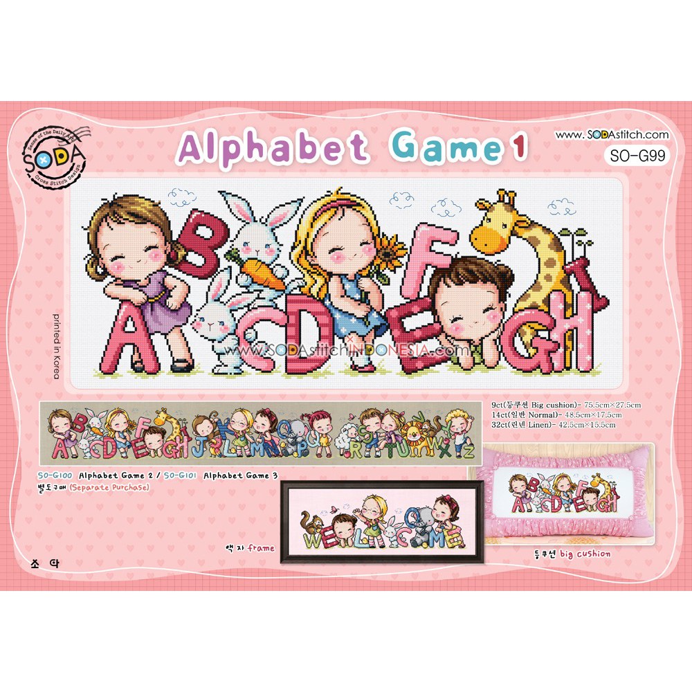 Paket DIY Craft Sulam Kristik Strimin Cross Stitch Sodastitch SO-G99 - Alphabet Game 1 Alfabet