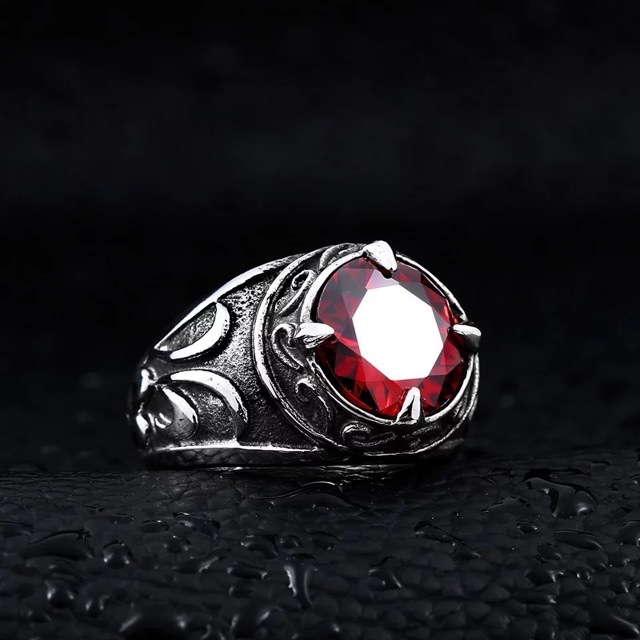 Cincin Pria Batu Red Ruby atau Rubi Merah Zircon Model Retro